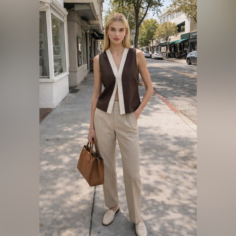 Abercrombie & Fitch Brown Top with White Trim Size US L 
New With Tags